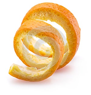 Orange peel or orange twist on white background. Close-up