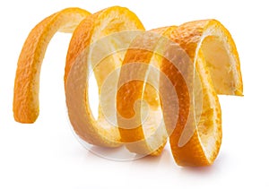 Orange peel or orange twist on white background. Close-up