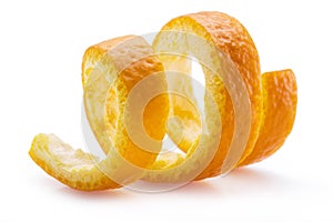 Orange peel or orange twist on white background. Close-up
