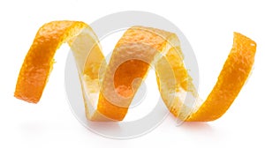 Orange peel or orange twist on white background. Close-up