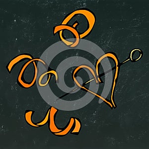 Orange Peel Spiral. Realistic Hand Drawn Doodle Style Sketch.Vector Illustration Isolated on a Black Chalkboard