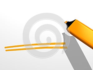 Orange pen marker with two underlining strokes on a white blank area