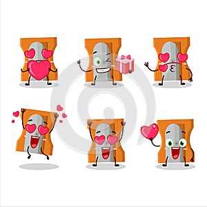 Orange pencil sharpener cartoon character with love cute emoticon