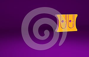 Orange Pencil sharpener icon isolated on purple background. Minimalism concept. 3d illustration 3D render