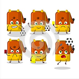 orange pencil sharpener table cartoon character working as a Football referee