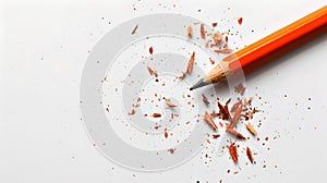 Orange Pencil with Shavings on Clean White Background. Perfect for Creative Concepts. Simple, Minimalistic Stationery