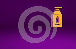 Orange Personal lubricant icon isolated on purple background. Lubricating gel. Cream for erotic sex games. Tube with