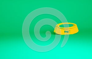 Orange Pet food bowl for cat or dog icon isolated on green background. Dog bone sign. Minimalism concept. 3d