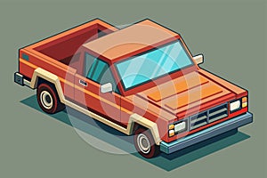 An orange pick-up truck parked in a lot with other vehicles nearby, Pick up truck Customizable Isometric Illustration