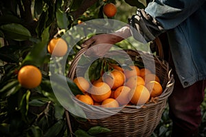 Orange picker with full basket. Generate ai