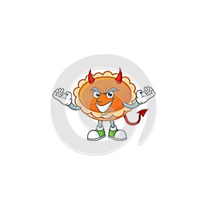 Orange pie with devil character on white background.