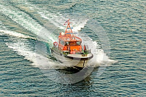 Orange Pilot Boat off Coast of Norway