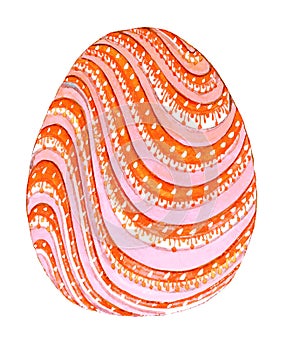 Orange pink Easter painted egg with white dots