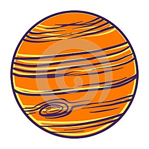 Orange planet icon, hand drawn style