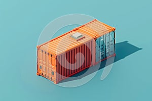 An orange plastic container sits atop a blue background