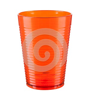 Orange plastic cup isolated on a white background