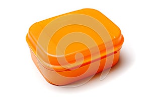 Orange plastic food container isolated on white background