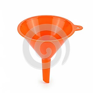 Orange plastic funnel isolated on white background with copy space for text