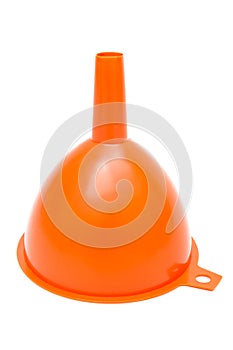 Orange plastic funnel
