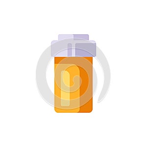 Orange plastic medicine bottle vector illustration. Healthcare flat icon