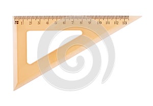 Orange plastic triangle centimeter ruler