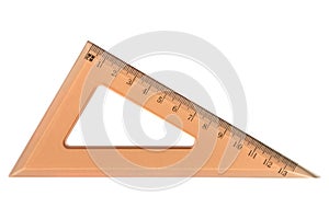 Orange plastic triangle ruler isolated on white