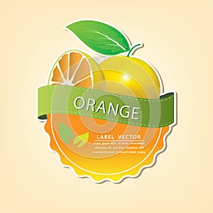 Orange plum fruit label, vector illustration