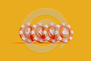 Orange Poker Chips with Card Suits on Yellow Background