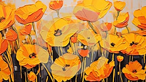 Vibrant Orange Poppy Flowers Painting On Gray Background photo