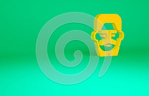 Orange Portrait of Joseph Stalin icon isolated on green background. Minimalism concept. 3d illustration 3D render
