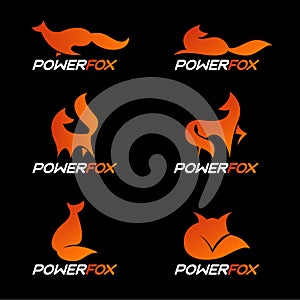 Orange power fox logo vector set design