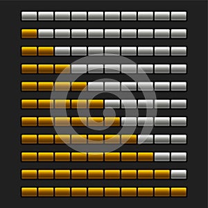 Orange Progress Bar Element Set. Upload Indicator 10-100. Vector