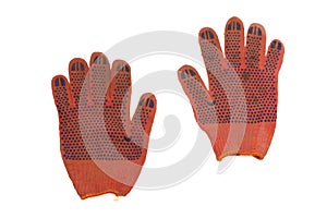 Orange protective gloves pair. isolated, clipping path