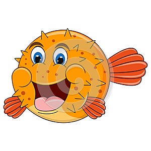 Orange puffer fish smiling friendly cartoon vector illustration