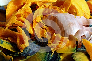Orange pumpkin food scraps detail and onions photo