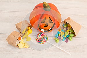 Orange pumpkin halloween and baubles.