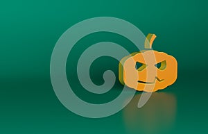 Orange Pumpkin icon isolated on green background. Happy Halloween party. Minimalism concept. 3D render illustration