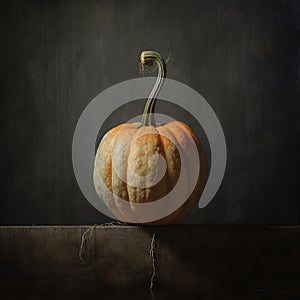 Orange pumpkin isolated with cobwebs and eerie vine details.