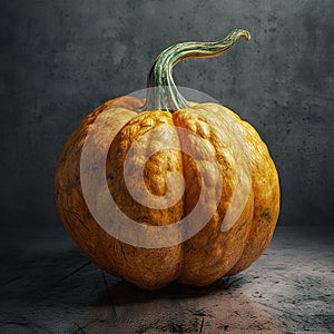 Orange pumpkin isolated with cobwebs and eerie vine details.