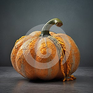 Orange pumpkin isolated with cobwebs and eerie vine details.