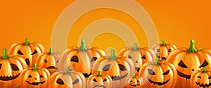 Orange Pumpkins Border Isolated Orange Background