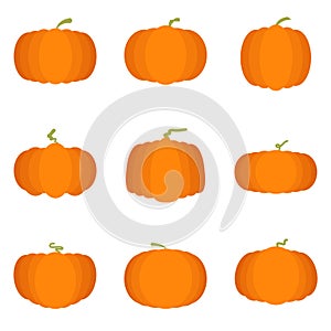 Orange pumpkins Halloween cartoon group set vector