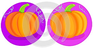 Orange Pumpkins Isolated in a violet circles. Cartoon Style