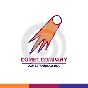 Orange and purple comet univerce vector illustration with spaceship logo