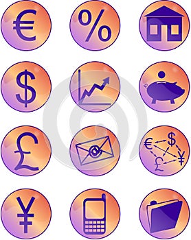 Orange and purple financial buttons and icons