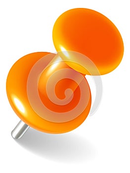 Orange push pin mockup. Realistic thumb tack