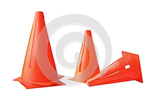 Orange pvc rubber flexible cones on white background.Fits for Inline Skating, Skateboard,Soccer,Outdoor activities,Traffic,