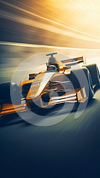 An Orange Race Car Speeding around a Track with Intense Motion Blur