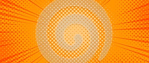 Orange radial dotted comic background. Speed lines wallpaper with pop art halftone texture. Anime cartoon rays explosion