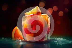 Orange and raspberry fruit ice, refreshing fruity icecream, AI Generated